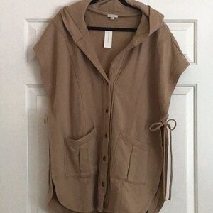 Tan Sleeveless Hooded Jacket